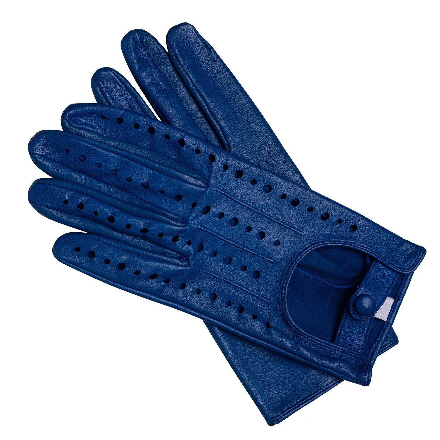 Classic Perforated Blue Leather Driving Gloves – Vintage Style Soft Genuine Sheepskin Gloves – Elegant Breathable Racing Apparel