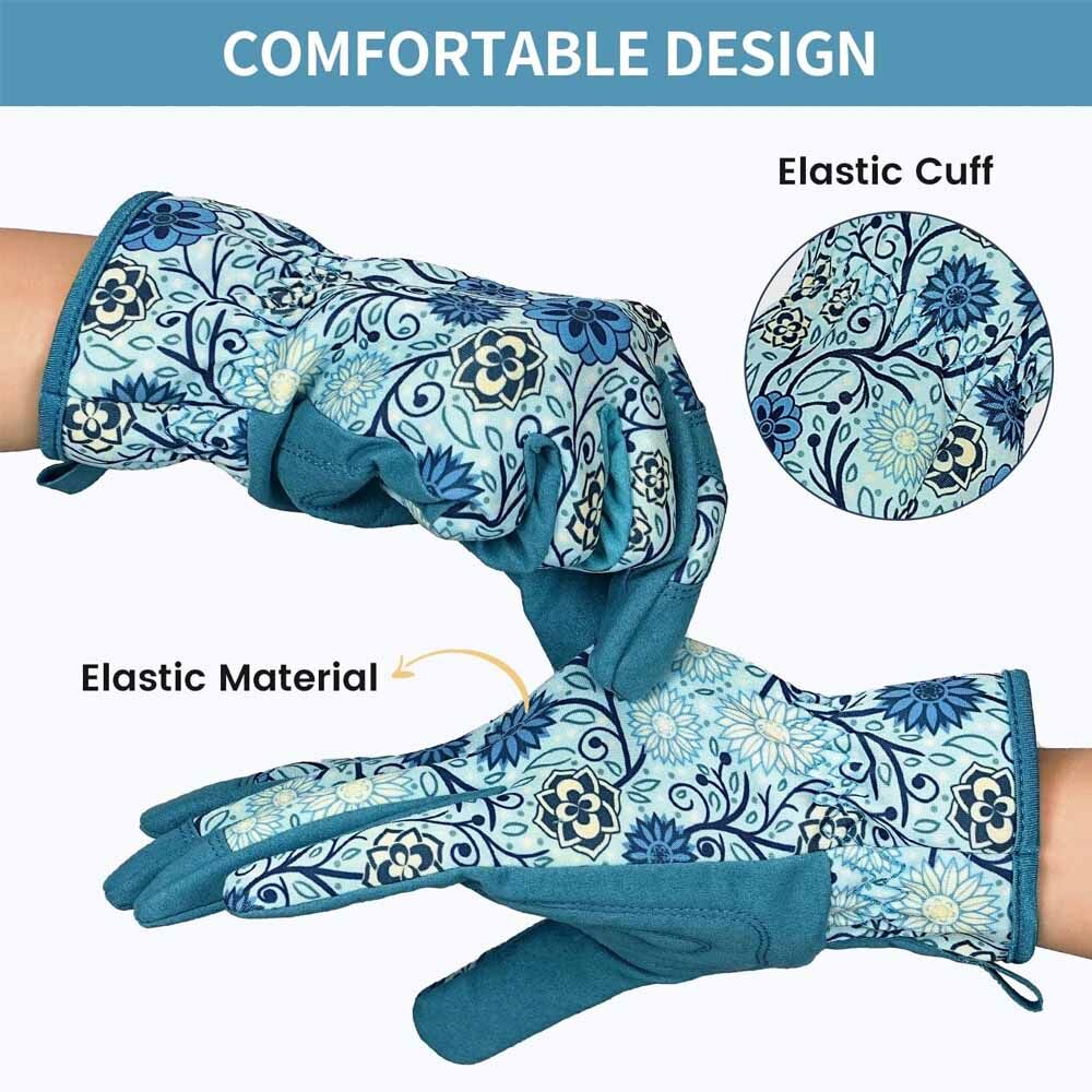 Wholesale Stylish Blue Floral Pattern Garden Gloves Women Protective Work Gloves With Durable Palm for Indoor & Outdoor Planting - Image 2