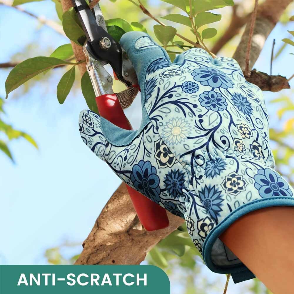 Wholesale Stylish Blue Floral Pattern Garden Gloves Women Protective Work Gloves With Durable Palm for Indoor & Outdoor Planting - Image 3