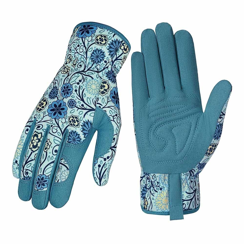 Wholesale Stylish Blue Floral Pattern Garden Gloves Women Protective Work Gloves With Durable Palm for Indoor & Outdoor Planting - Image 4
